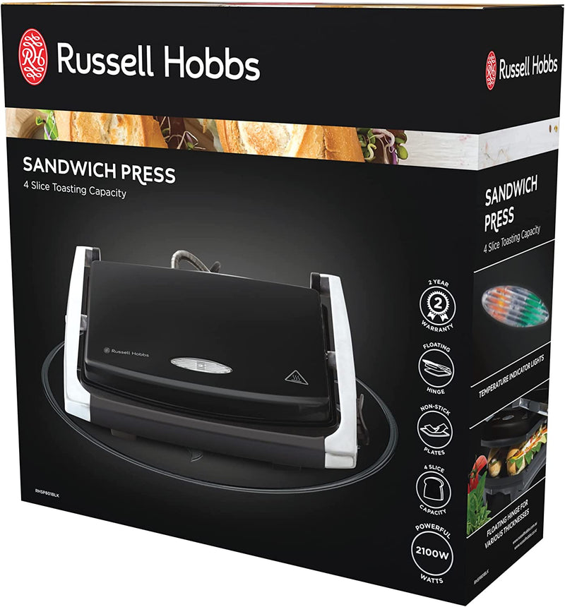 Russell Hobbs Sandwich Press 4 Slice Black Pearl RHSP801BLK
