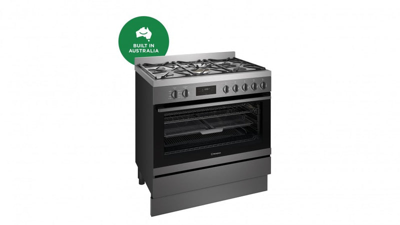 Westinghouse Freestanding Dual Fuel Cooker Dark Stainless Steel 90cm WFE916DSD