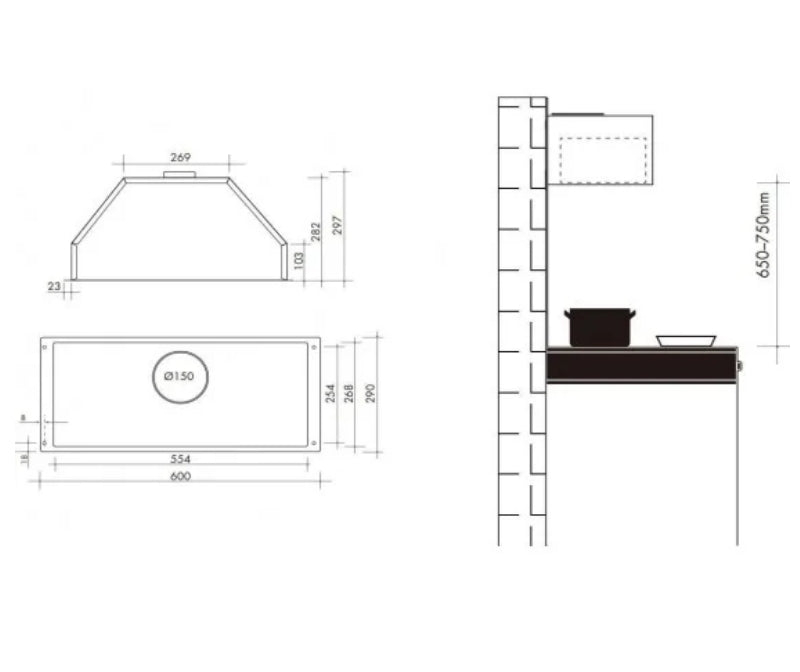 Artusi AUM60B 60cm Concealed Undermount Rangehood