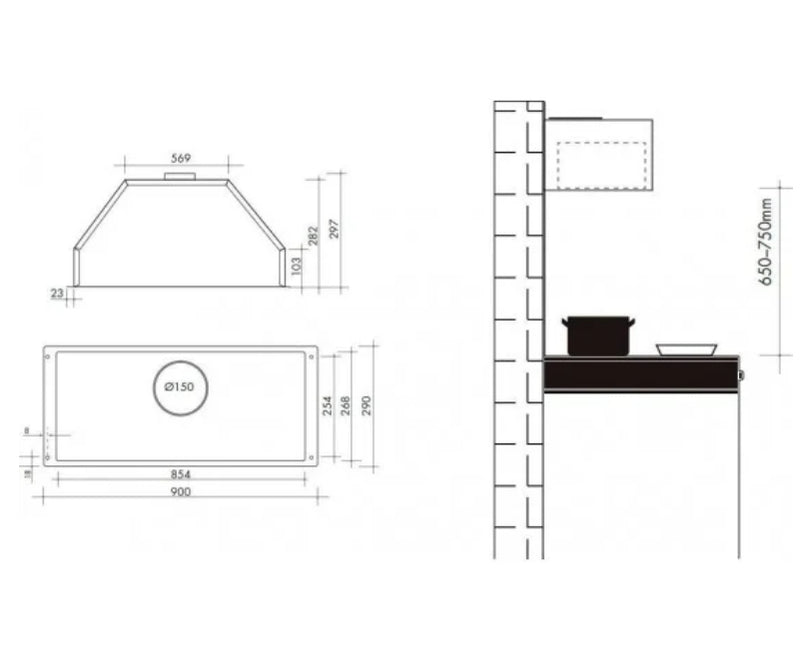 Artusi AUM90B 90cm Concealed Undermount Rangehood