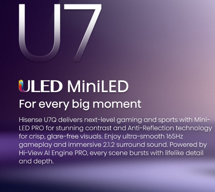 Hisense 85U7QAU 85-inch U7QAU 4K ULED Mini LED Smart TV