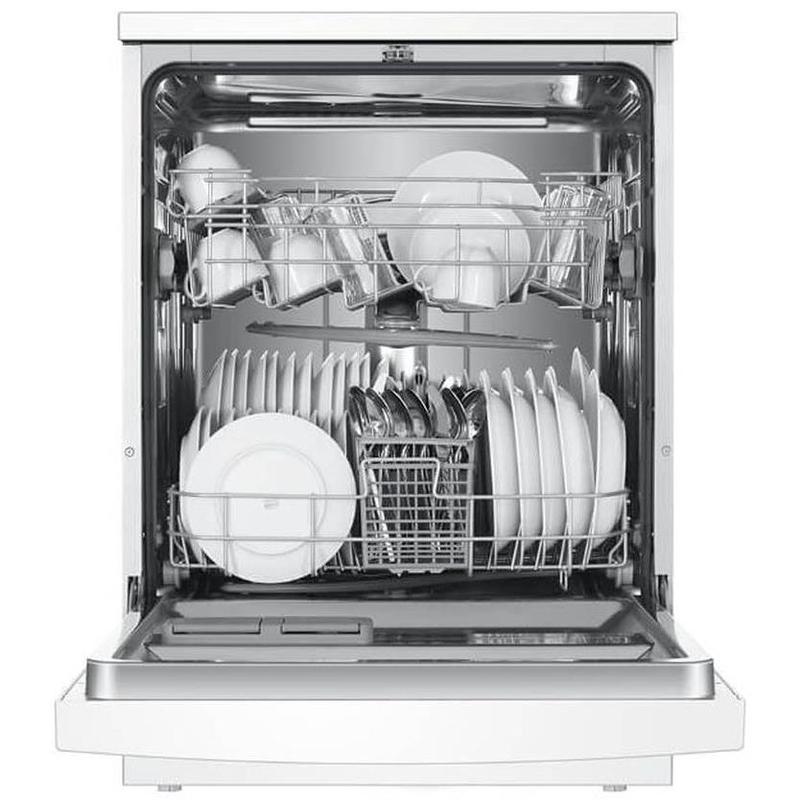 Haier HDW13V1W1 13 Place Setting Freestanding Dishwasher with plates inside