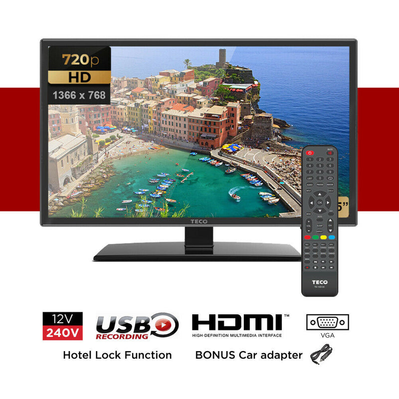 Teco 18.5" LED HD TV DC 12V 240V Caravan USB Recording HDMI VGA LED19JHRHU