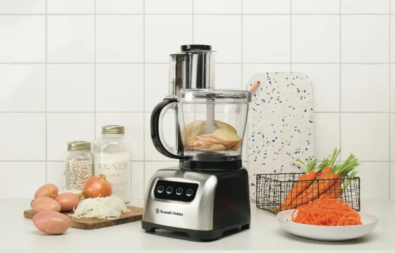 Russell Hobbs RHFP5000 Classic Food Processor on top of a kitchen sink