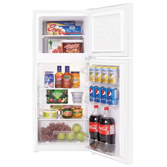 CHiQ 118L Two Door Bar Fridge CTM118DW With Food, Veggies and drinks inside