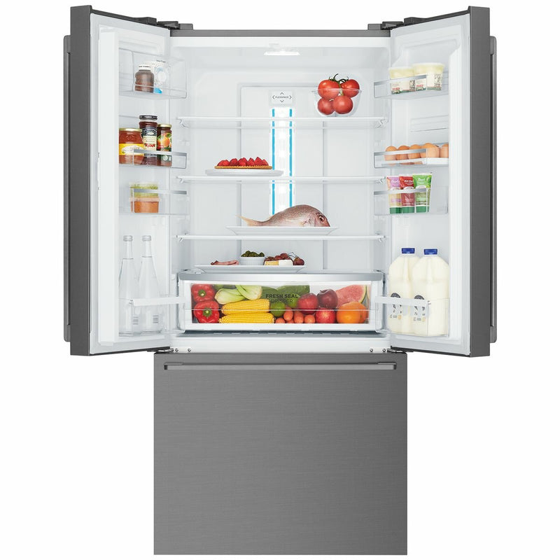 Westinghouse 491L French quad Door Fridge WHE5204BC inside view with foods