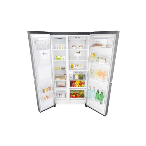 LG GS-L668PNL 668L Side by Side Refrigerator with food inside